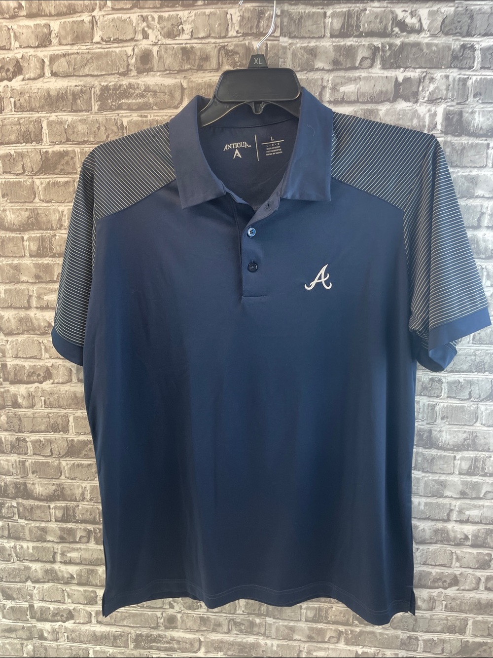 Atlanta Braves
Antigua Navy Polo with Striped Gray Shoulder Panels